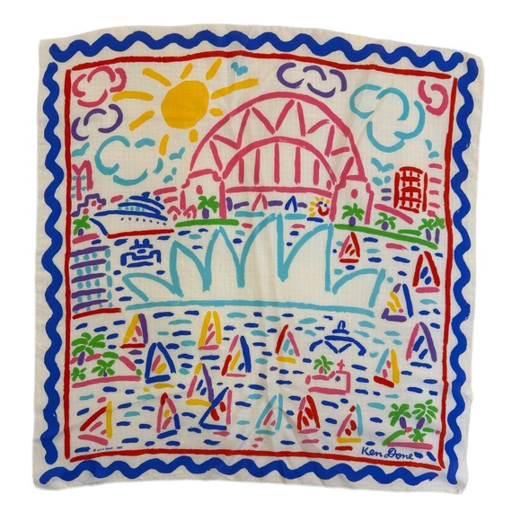 Ken Done 1985 100% Silk Scarf 🇦🇺 🇯🇵| Sydney Harbour Opera House Print - Picture 4 of 10